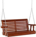Brown Wooden 2 Person Porch Swing Chair with Chains and Cupholders E252916