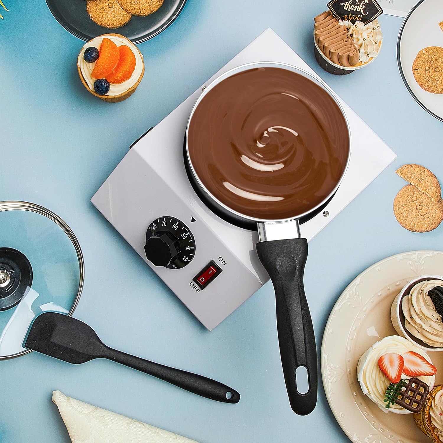 Chocolate Boiler Pot Electric Heating Chocolate Melting Tempering Machine with 1 Silicone Spatula Aluminum Boiler C57444