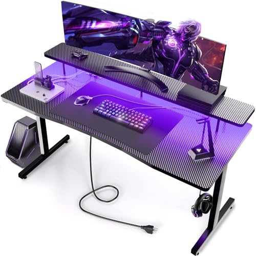55 Inch Gaming Desk with LED Lights and Monitor Stand P9092