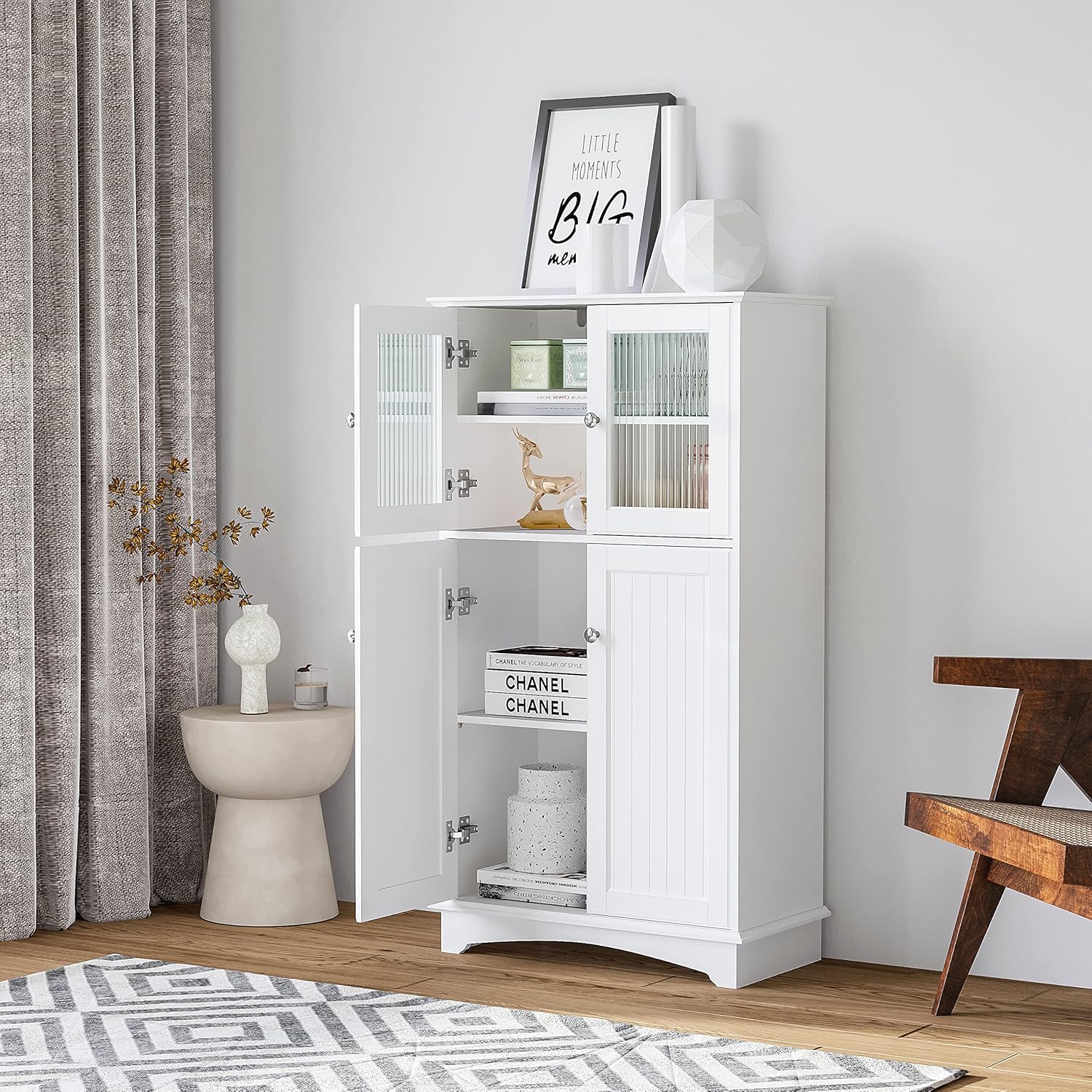White Wood Bathroom Storage Cabinet F4517