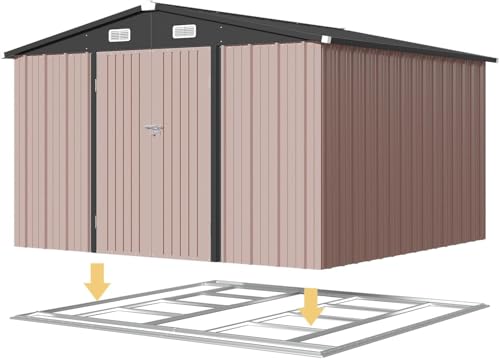 10 x 12FT Outdoor Storage Shed with Double Hinged Door Metal Shed Q97246