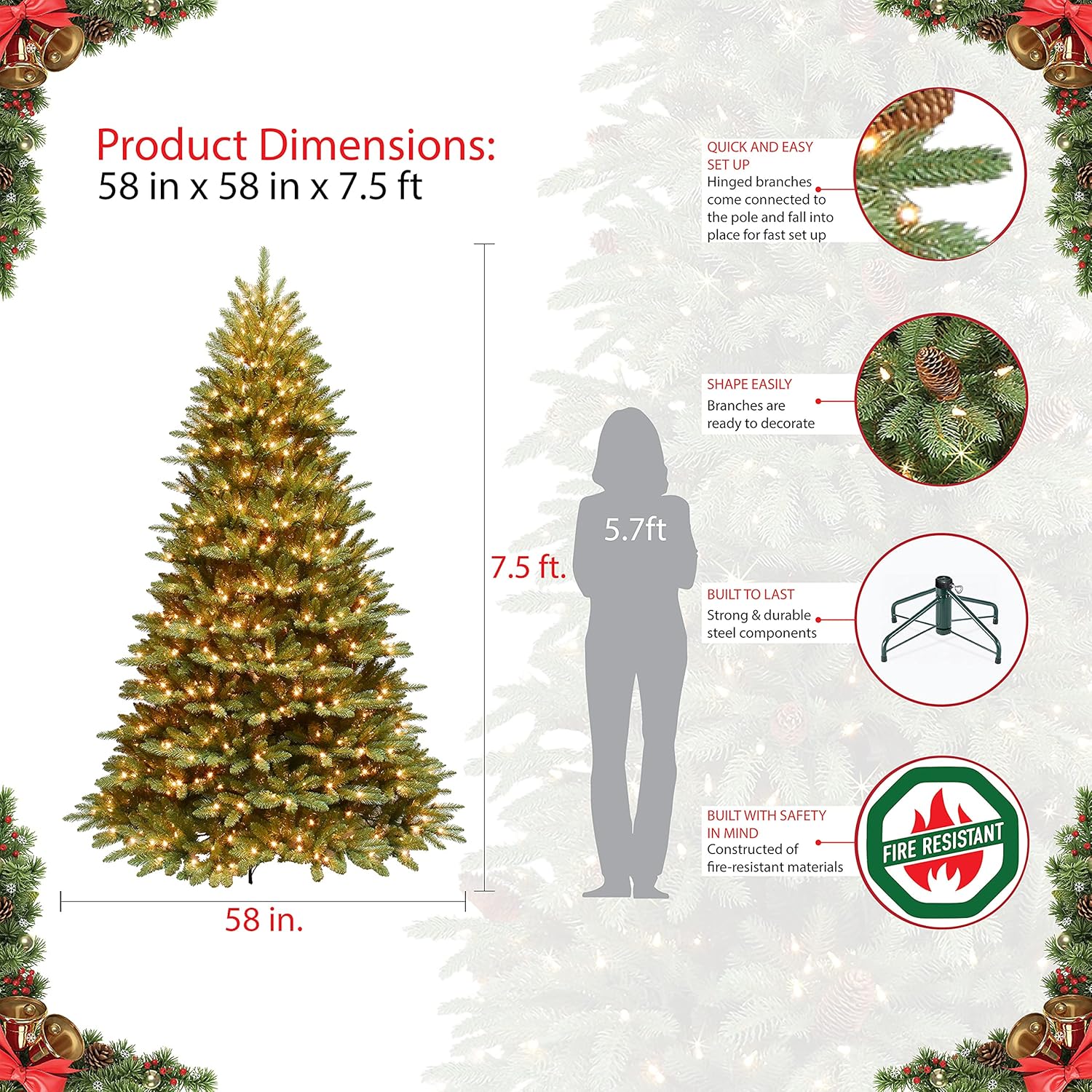7.5 Foot Pre-Lit Green Artificial Christmas Tree with 600 Clear Lights Z48034