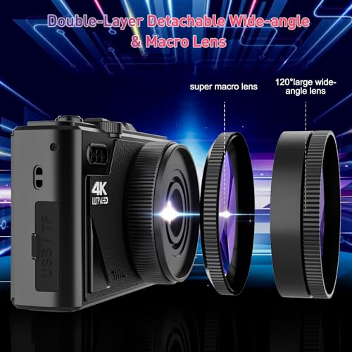 Black 64MP Digital Camera with 3" Flip Screen, 32GB SD Card, 2 Batteries F20301