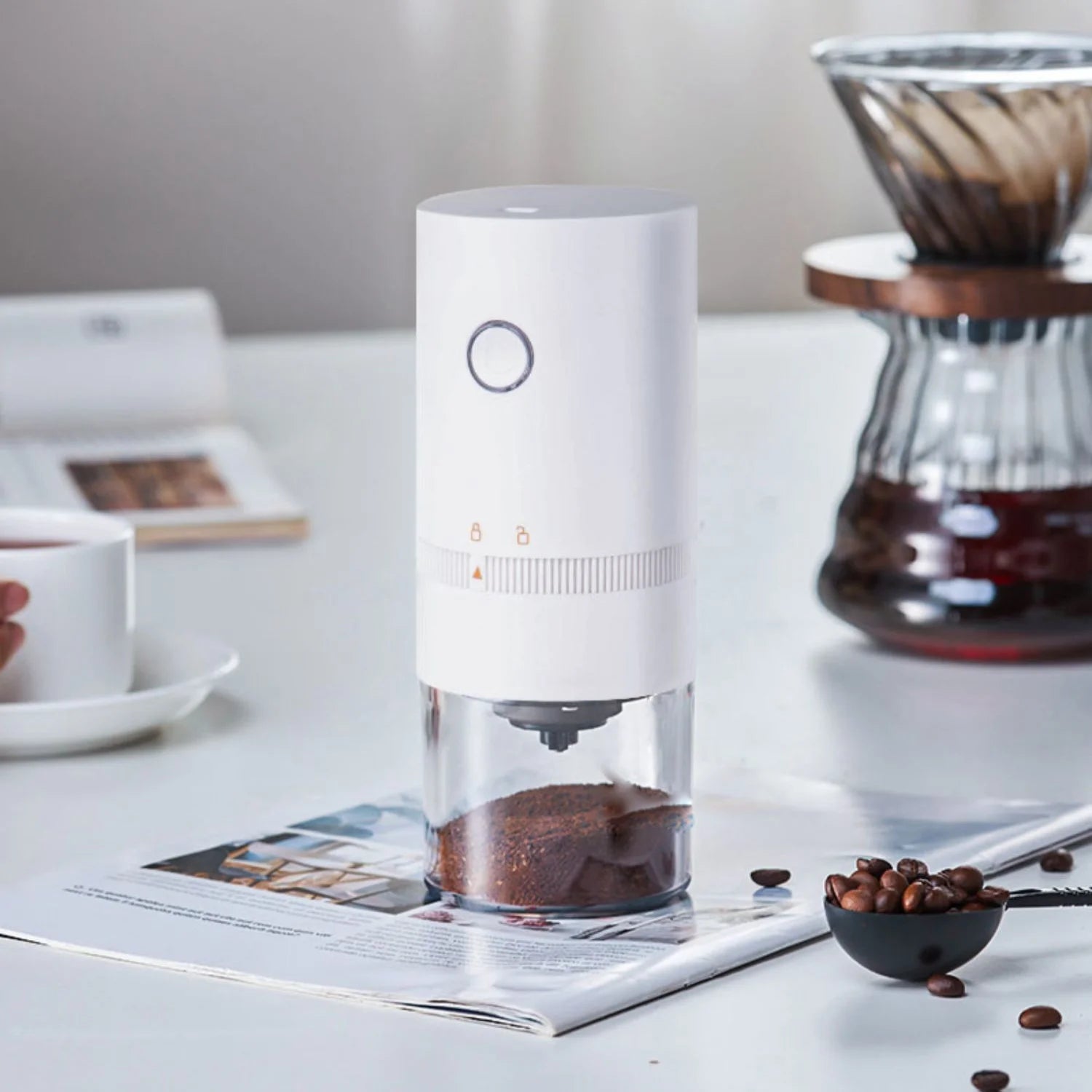 White Cordless Electric Coffee Grinder H255