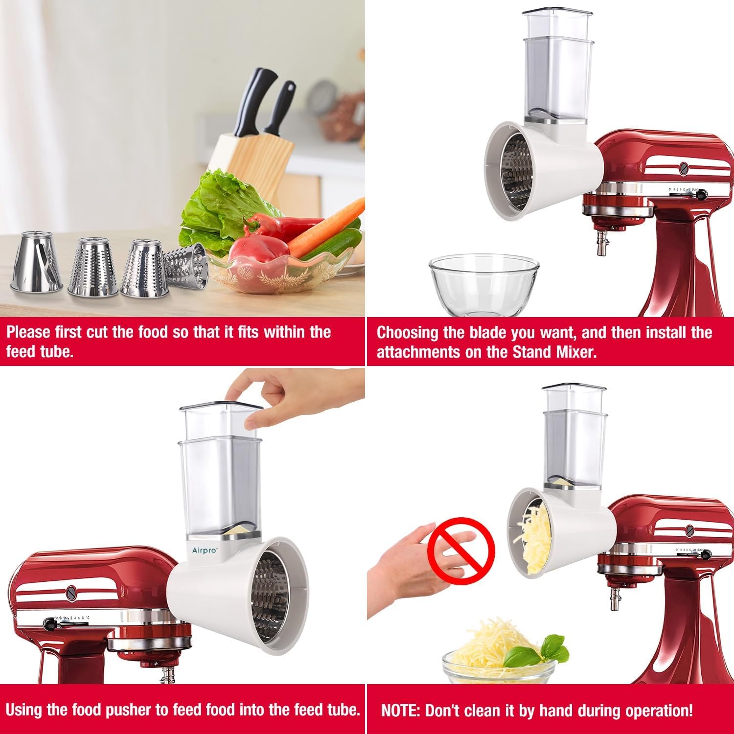 4 Blades Cheese Grater Vegetable Cutter for Kitchenaid Stand Mixer K608