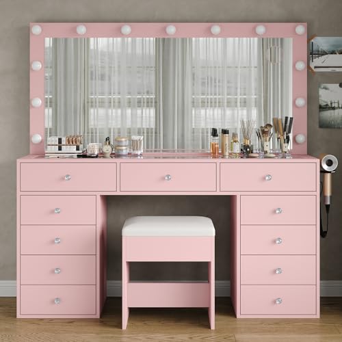 White Vanity Desk with Mirror and 11 Drawers G823634
