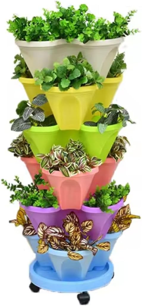 Vertical Garden Stackable Planter 3 Pots with Wheels and Plant Labels L480