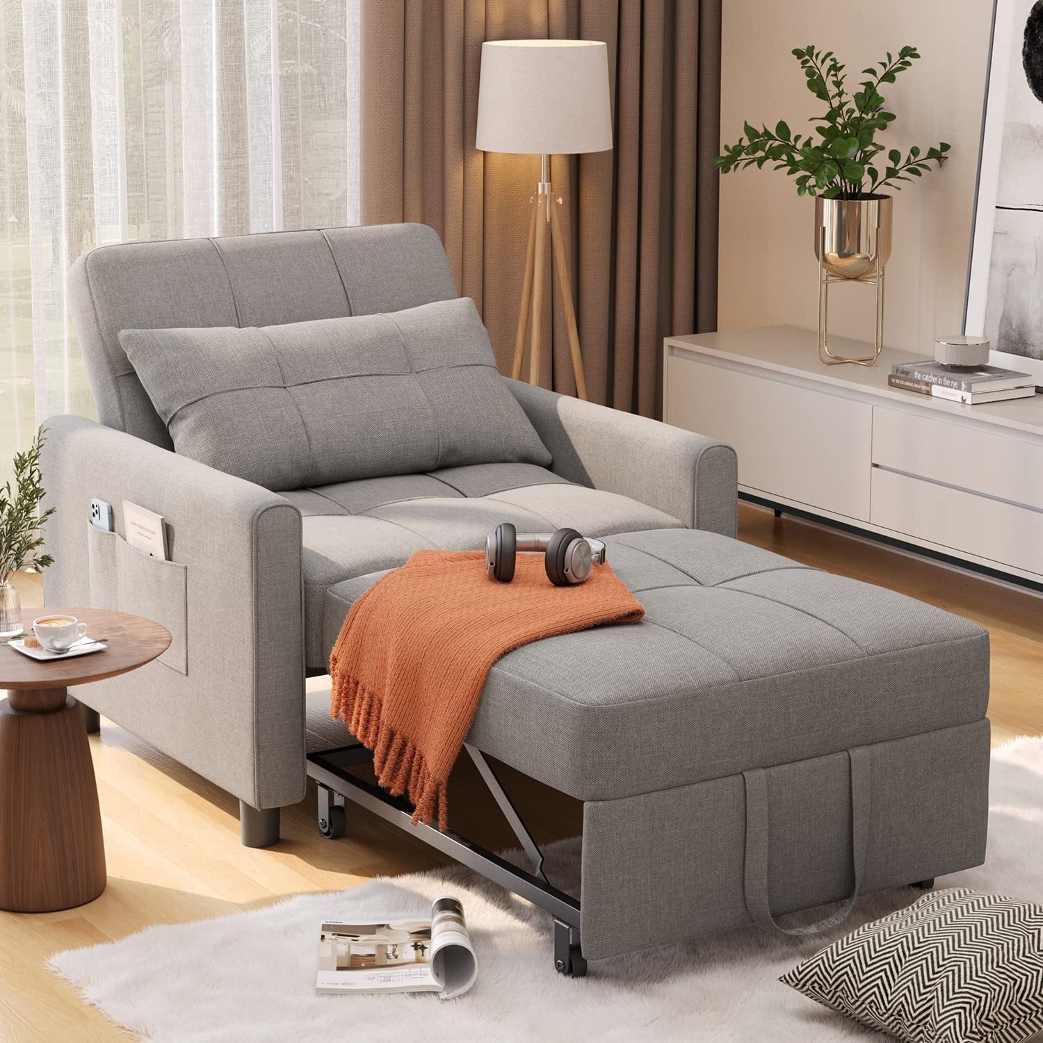 Grey Convertible Chair Single Bed R858