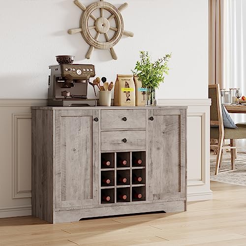 Dark Brown Buffet Sideboard with 2 Drawers and Adjustable Shelves J6906