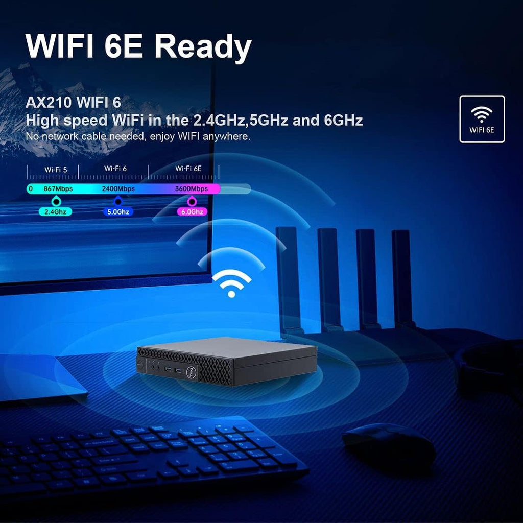 Mini PC Intel i7-8700T 32GB DDR4 512GB SSD WiFi 6E HDMI Dual Monitor Support Wireless Touch Keyboard V9884