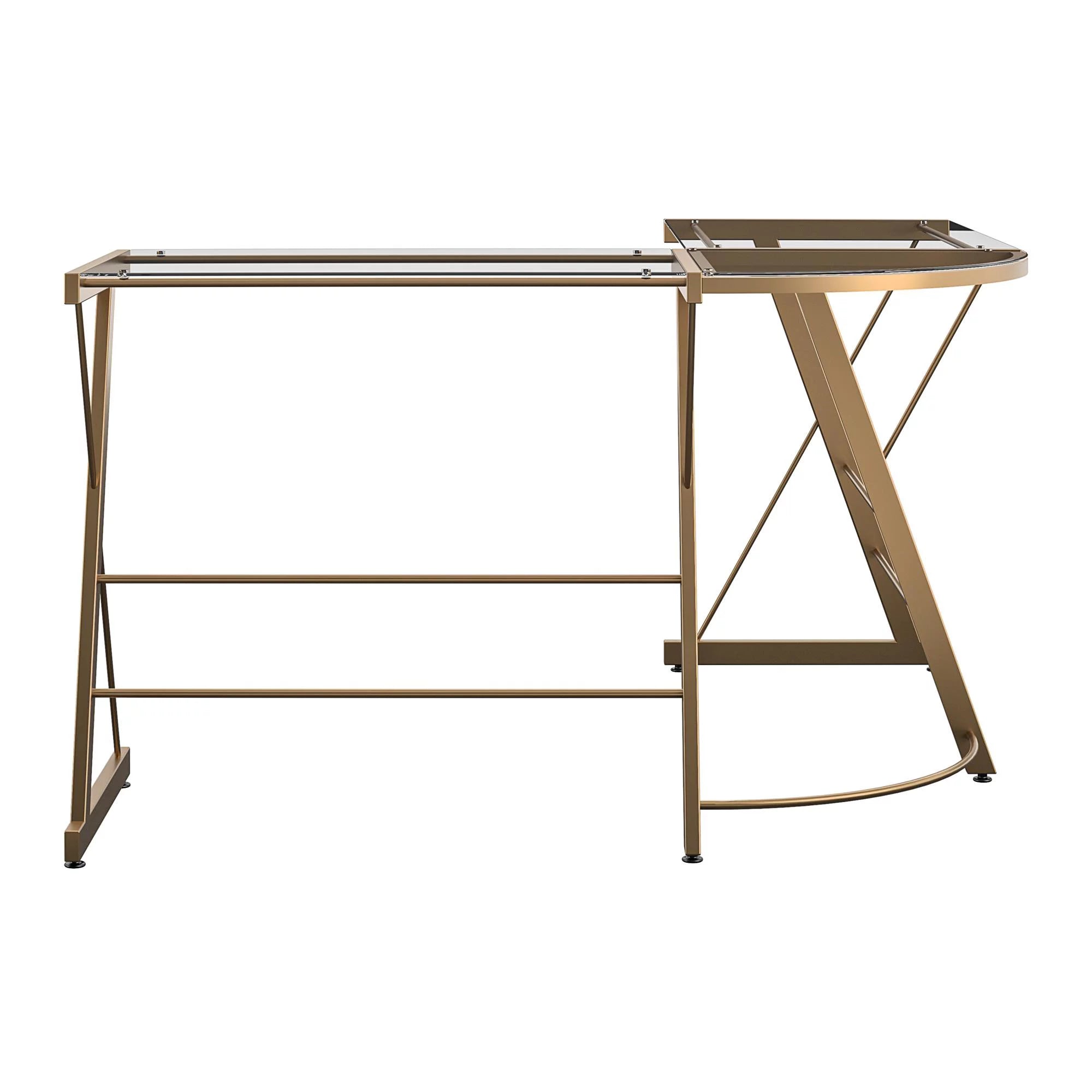 Gold Glass L-Shaped Computer Desk O336819