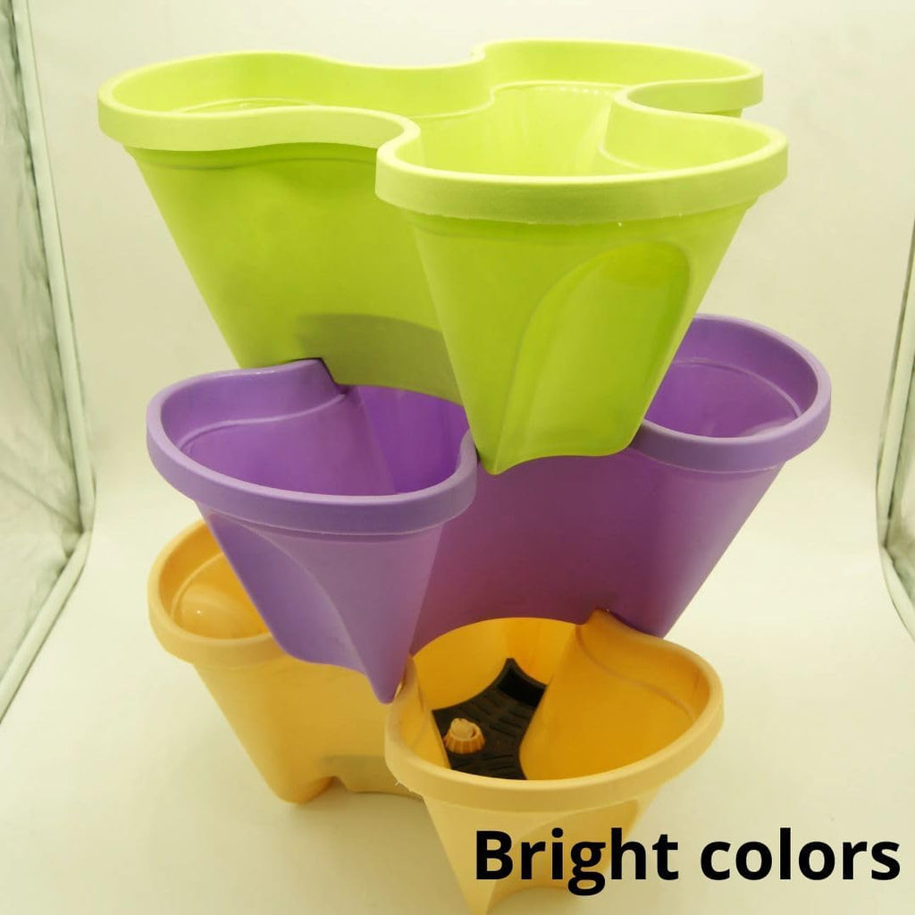 Vertical Garden Stackable Planter 3 Pots with Wheels and Plant Labels L480