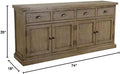 4-Drawer Reclaimed Pine Sideboard in Weathered Brown W1339