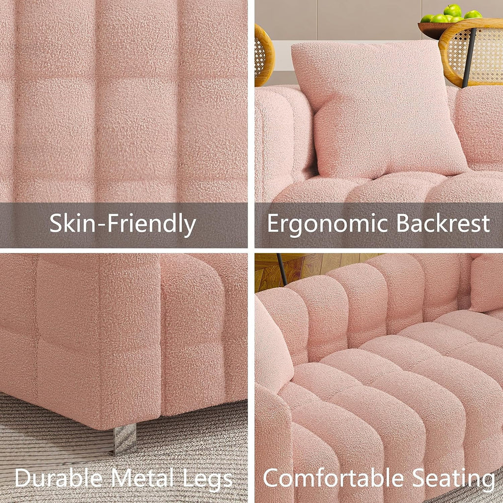 80" Pink Teddy Velvet 3 Seater Couch with Two Pillows A550