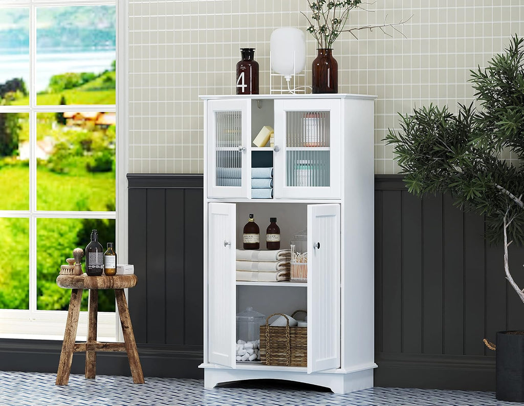 White Wood Bathroom Storage Cabinet F4517