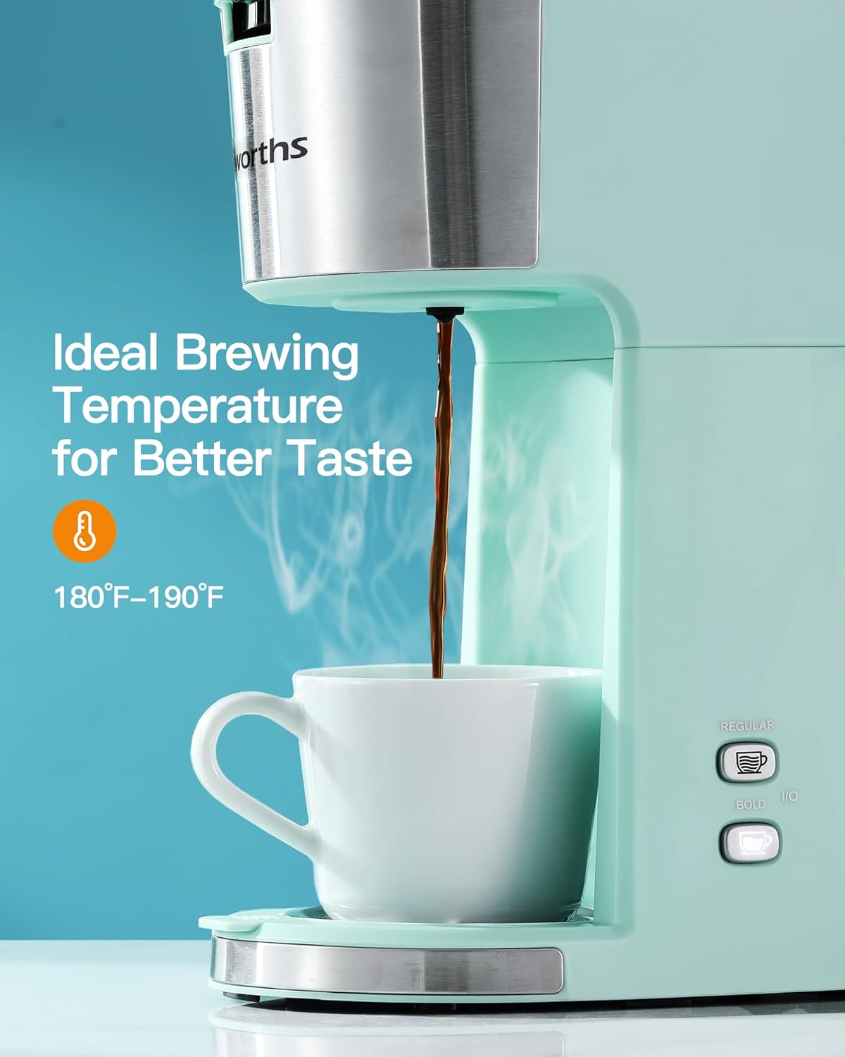 Single Serve Coffee Maker for K Cup & Ground Coffee, 6 to 14 oz. Brew Sizes, Fresh Green A7693