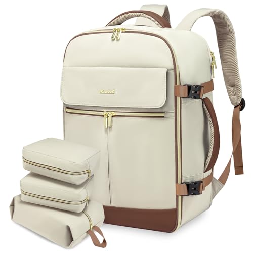 40L Travel Backpack with 3 Packing Cubes, Waterproof 17.3 inch Laptop Backpack, Black-Brown O54557