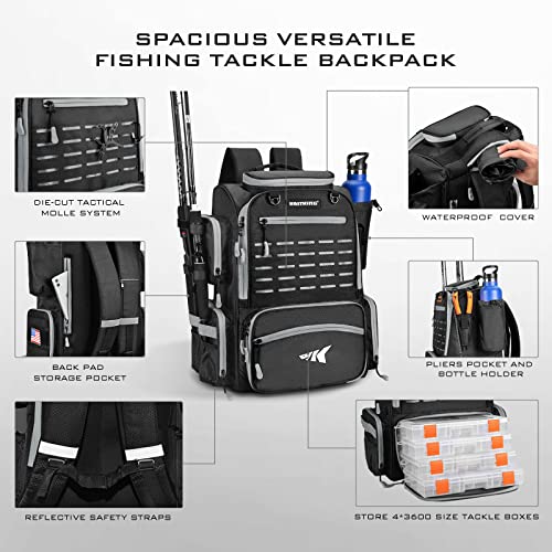 43L Fishing Tackle Backpack with Rod Holders and Rain Cover C5466