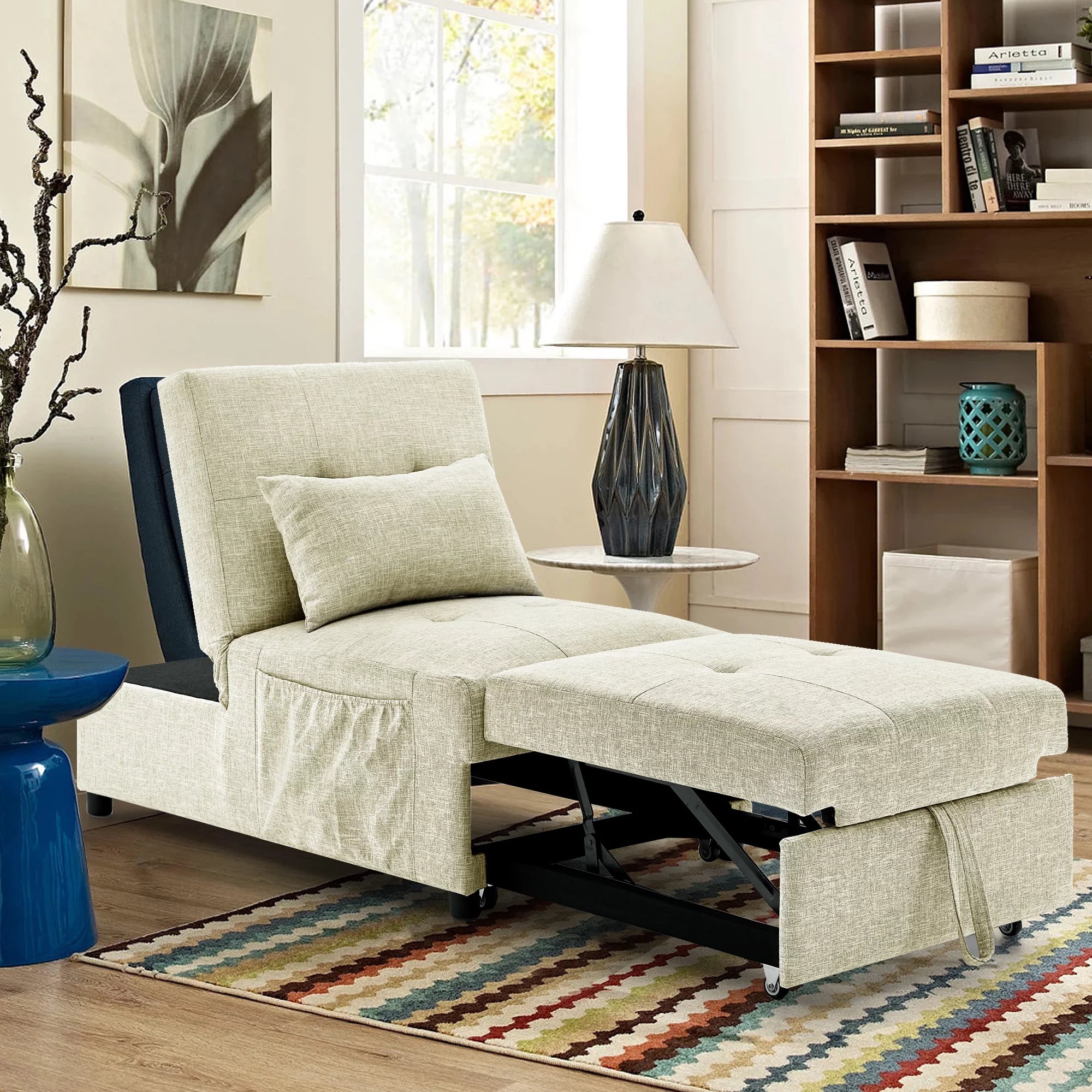 Beige Folding Sofa Bed Chair with Storage Bag V990626