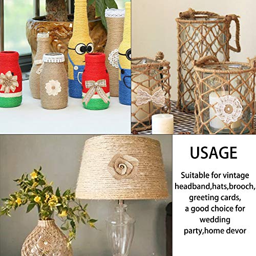24 Burlap Flowers and Bowknots, 5 Lace Burlap Ribbon Rolls, 1 Twine Ribbon and Glue Point Z6490