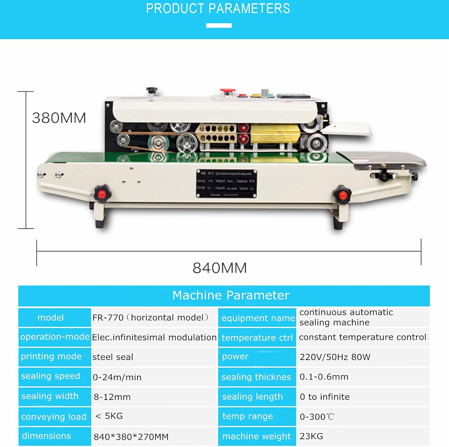 Continuous Sealing Machine Automatic Band Sealer with Digital Thermostat for Plastic Poly Bag Film 110V P565