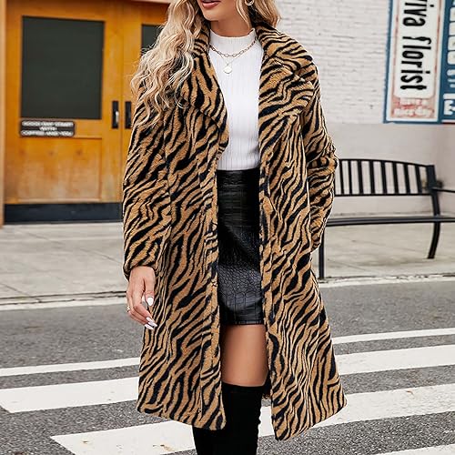 Womens Leopard Print Fleece Faux Fur Long Jacket Overcoat Plus Size Q3062