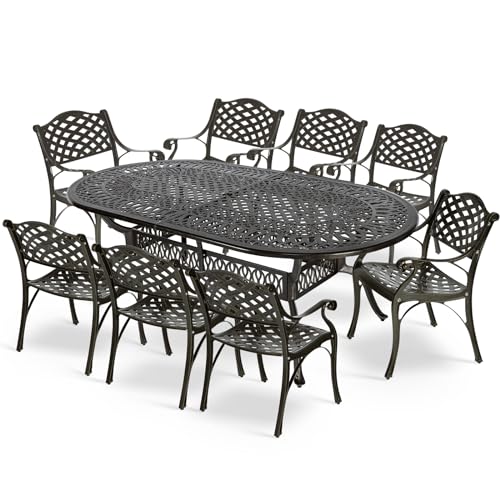 9-Piece Cast Aluminum Outdoor Dining Set with 8 Chairs and Oval Table I2273