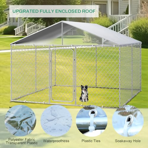 8 x 8 FT Galvanized Chain Link Outdoor Dog Kennel with Roof M3619