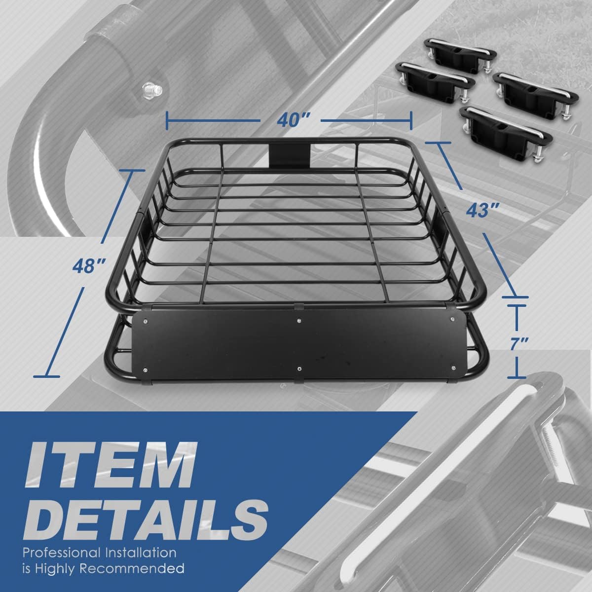 Black Mild Steel Roof Rack Cargo Carrier Basket H754983