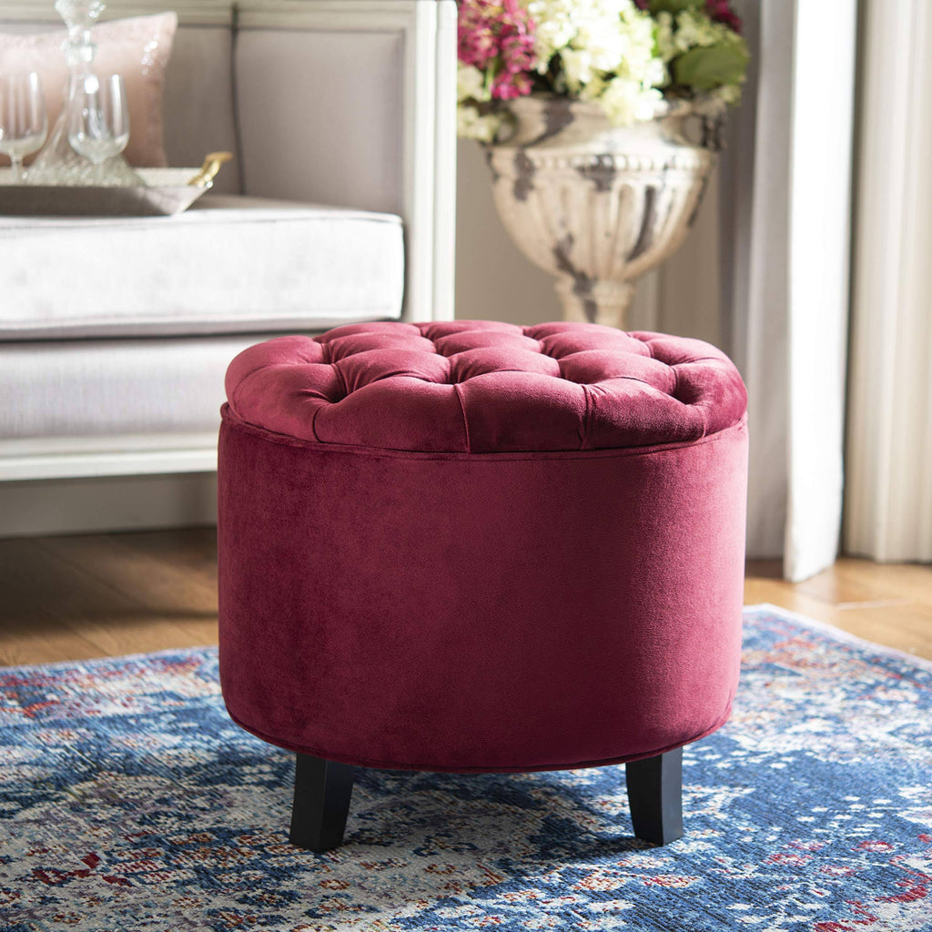 Red Velvet Tufted Storage Ottoman V178