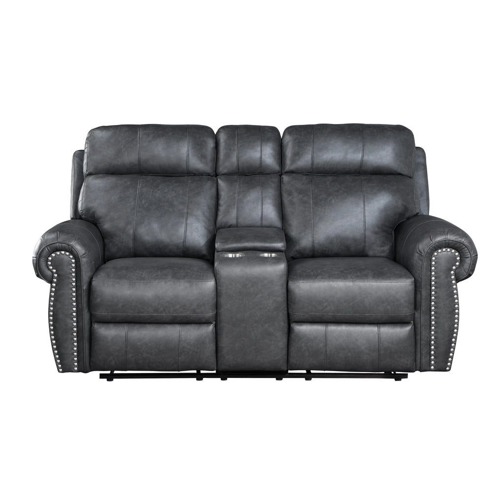 Brown Faux Leather Manual Double Reclining Loveseat O285