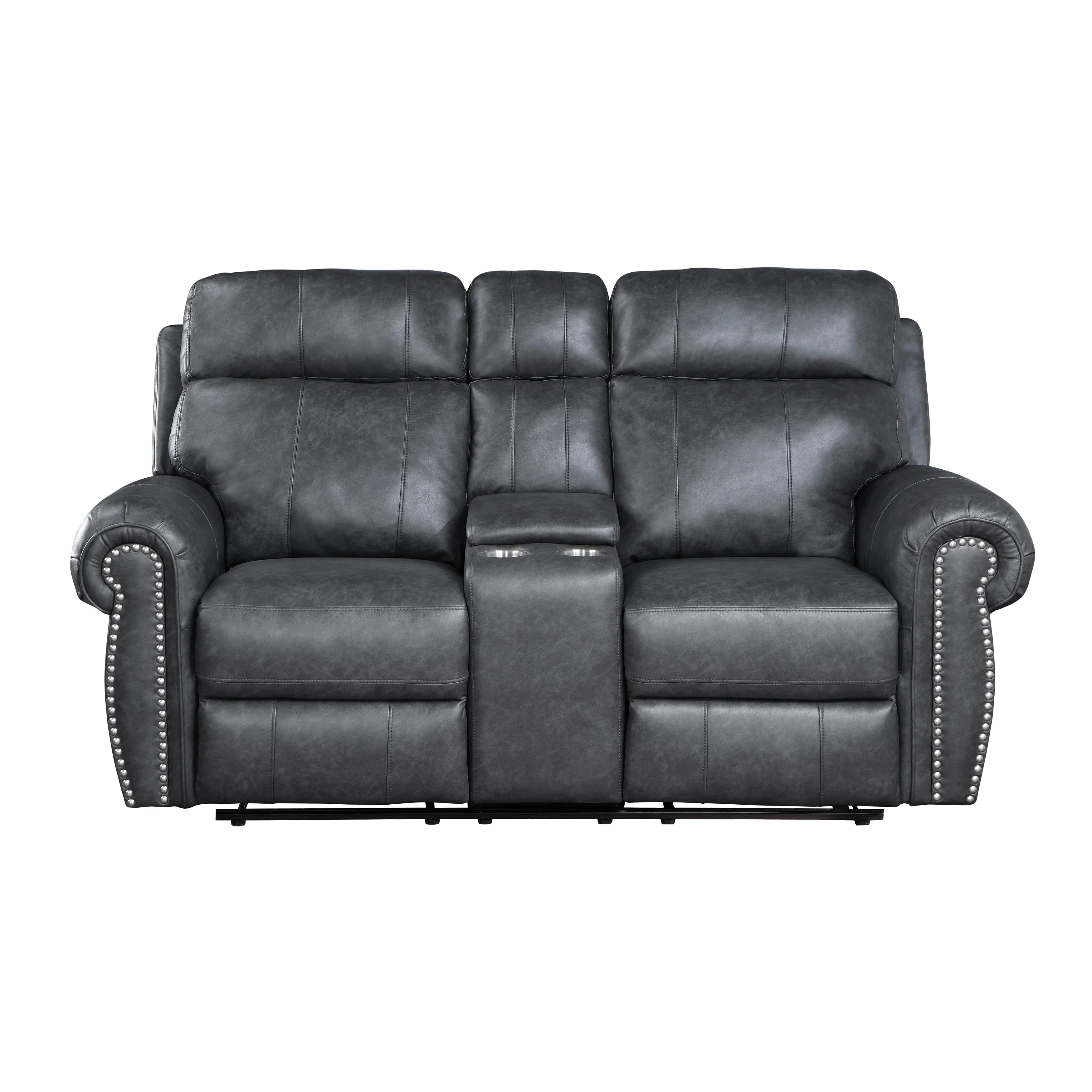 Brown Faux Leather Manual Double Reclining Loveseat O285