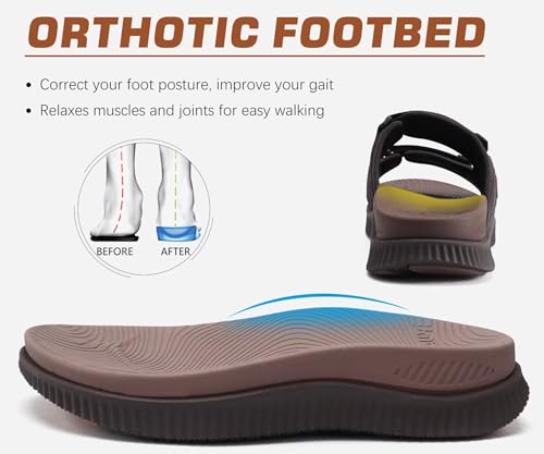 Mens Orthotic Sandals Athletic Recovery Sport Slides Adjustable Strap Open Toe Walking Sandals W804111