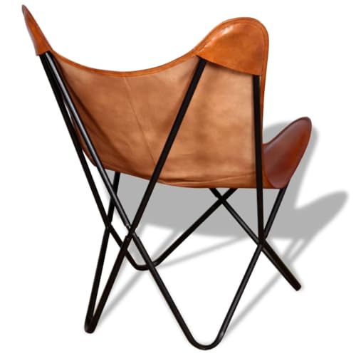 Brown Real Leather Butterfly Chair J9437