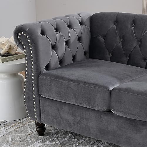 Grey Velvet 3 Seater Sofa with Pillows I52242