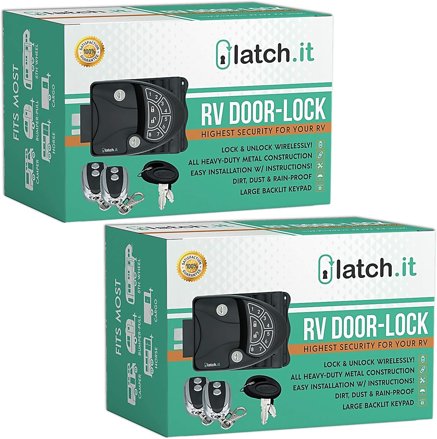 Metal RV Door Lock with Keypad and 2 Fobs W8899