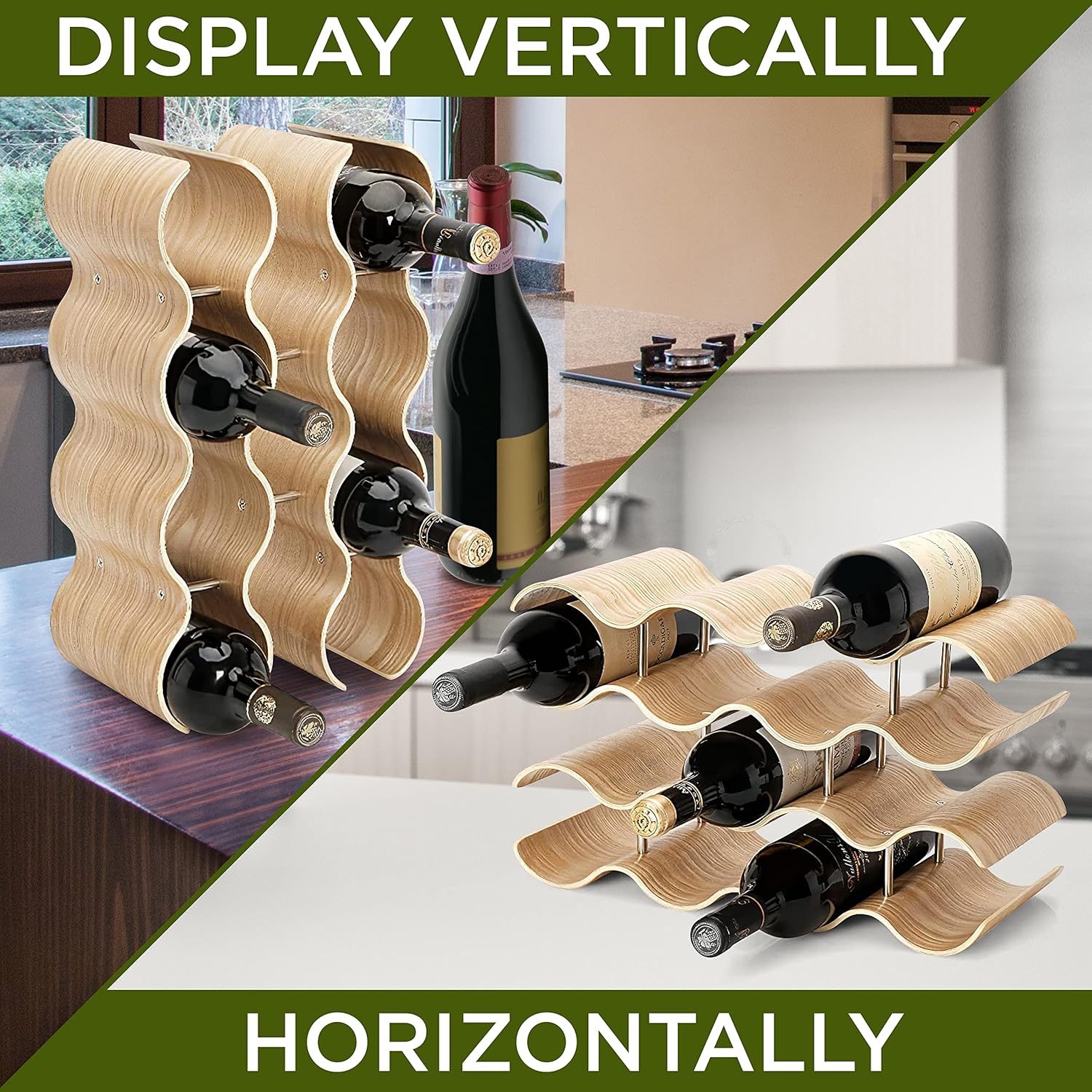 Bamboo Wine Rack 4 Tier Countertop Shelf Holds 14 Bottles Stackable Wooden Holder Q501767