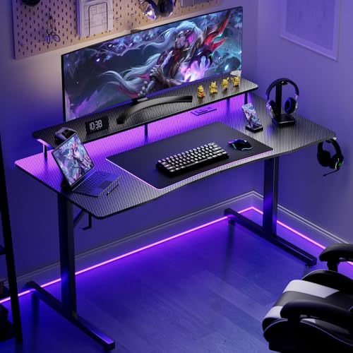 55 Inch Gaming Desk with LED Lights and Monitor Stand P9092
