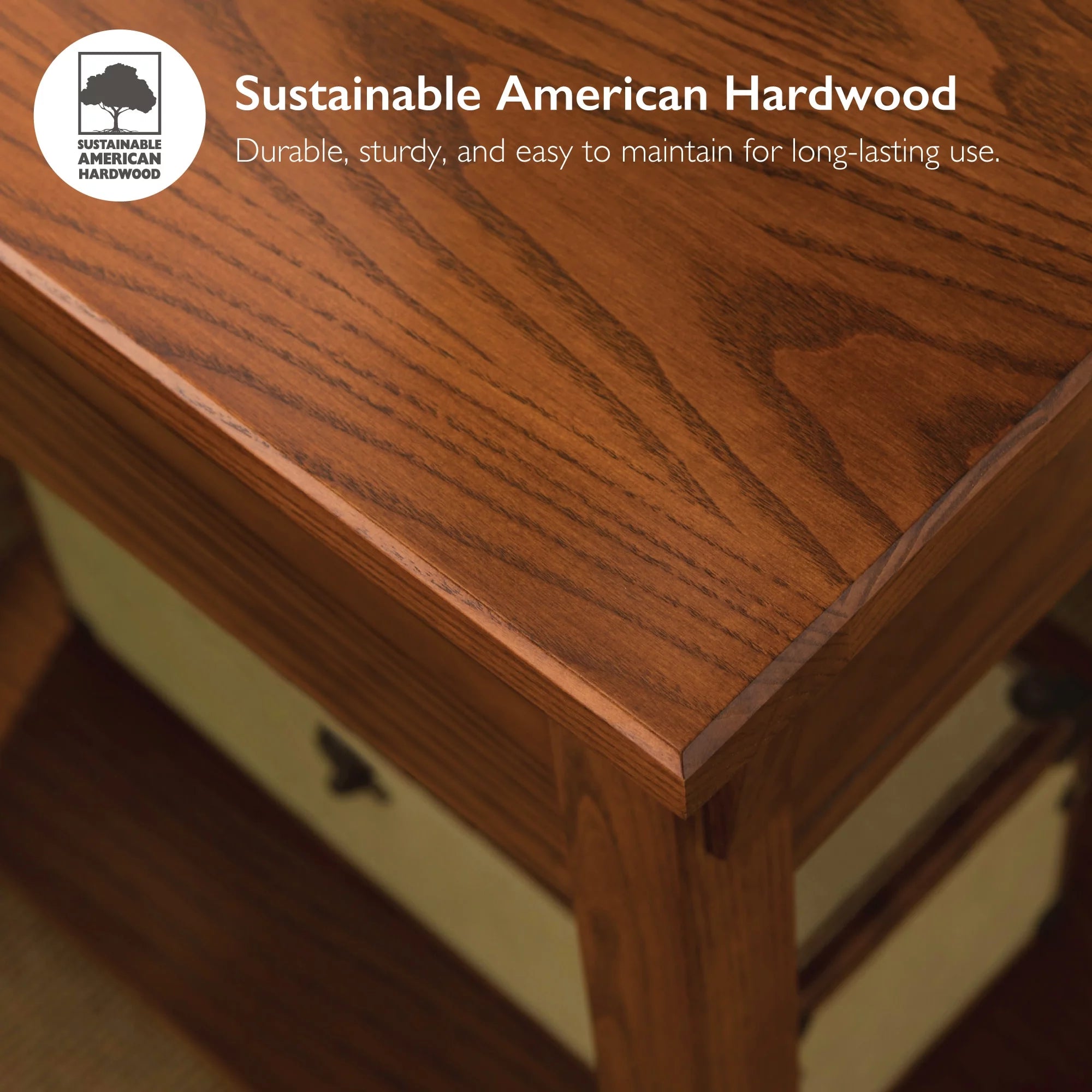 Mission End Table with Drawer Solid Wood Russet Finish F6235