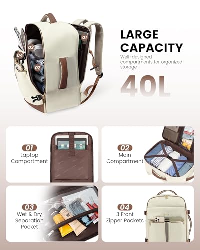40L Travel Backpack with 3 Packing Cubes, Waterproof 17.3 inch Laptop Backpack, Black-Brown O54557