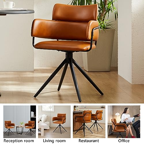 Light Brown Upholstered Leather Swivel Dining Chairs Set of 2 Q82069