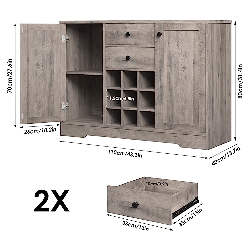 Dark Brown Buffet Sideboard with 2 Drawers and Adjustable Shelves J6906