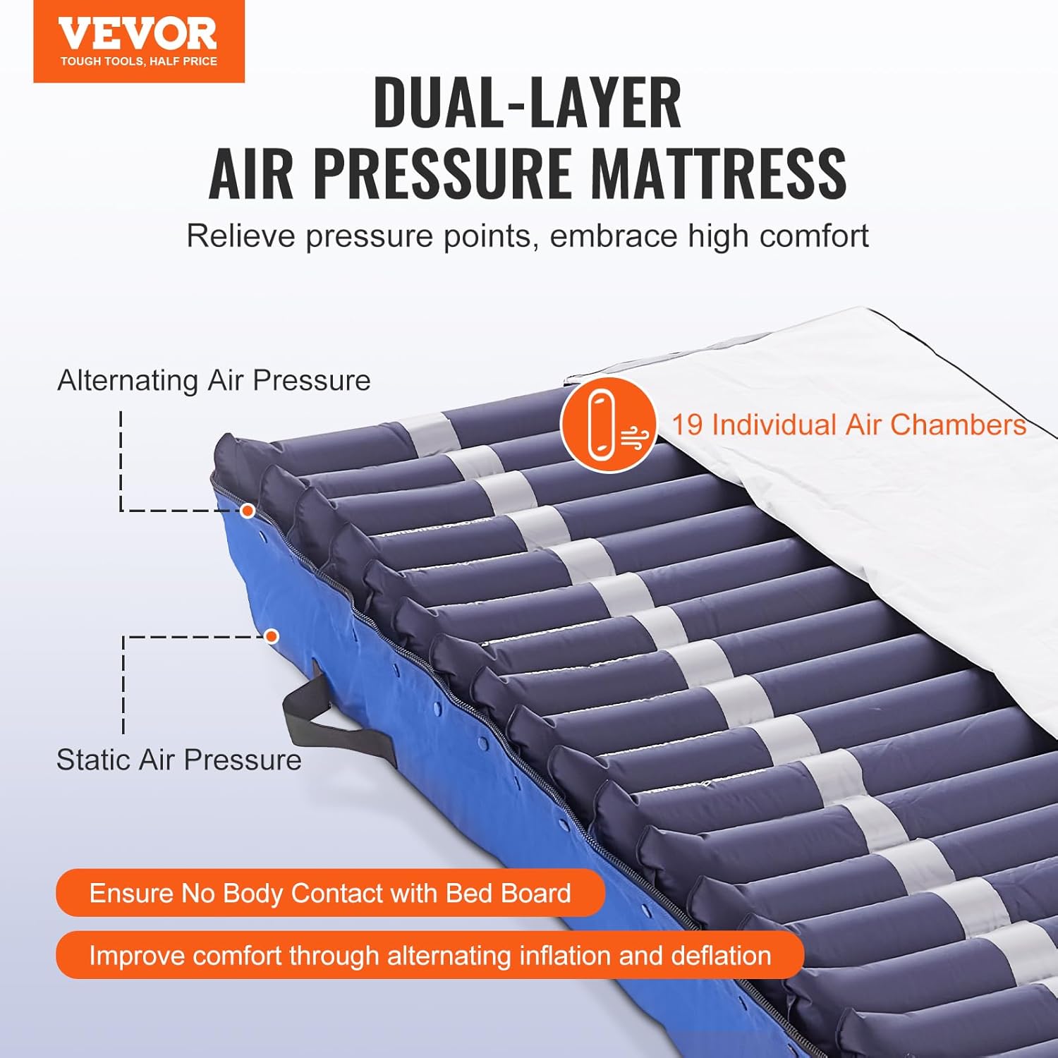 Alternating Air Pressure Mattress, Dual-Layer Pad for Hospital Beds, 450LBS Loading with Electric Quiet Pump X168690