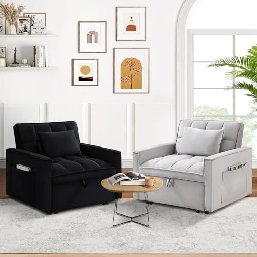 Grey Velvet Convertible Sleeper Sofa Bed L4169