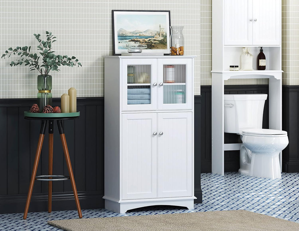White Wood Bathroom Storage Cabinet F4517