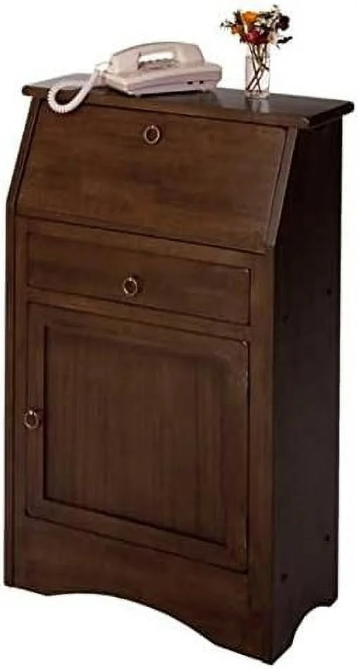 Walnut Finish Secretary Desk with Cabinet Door and Shelves W1538