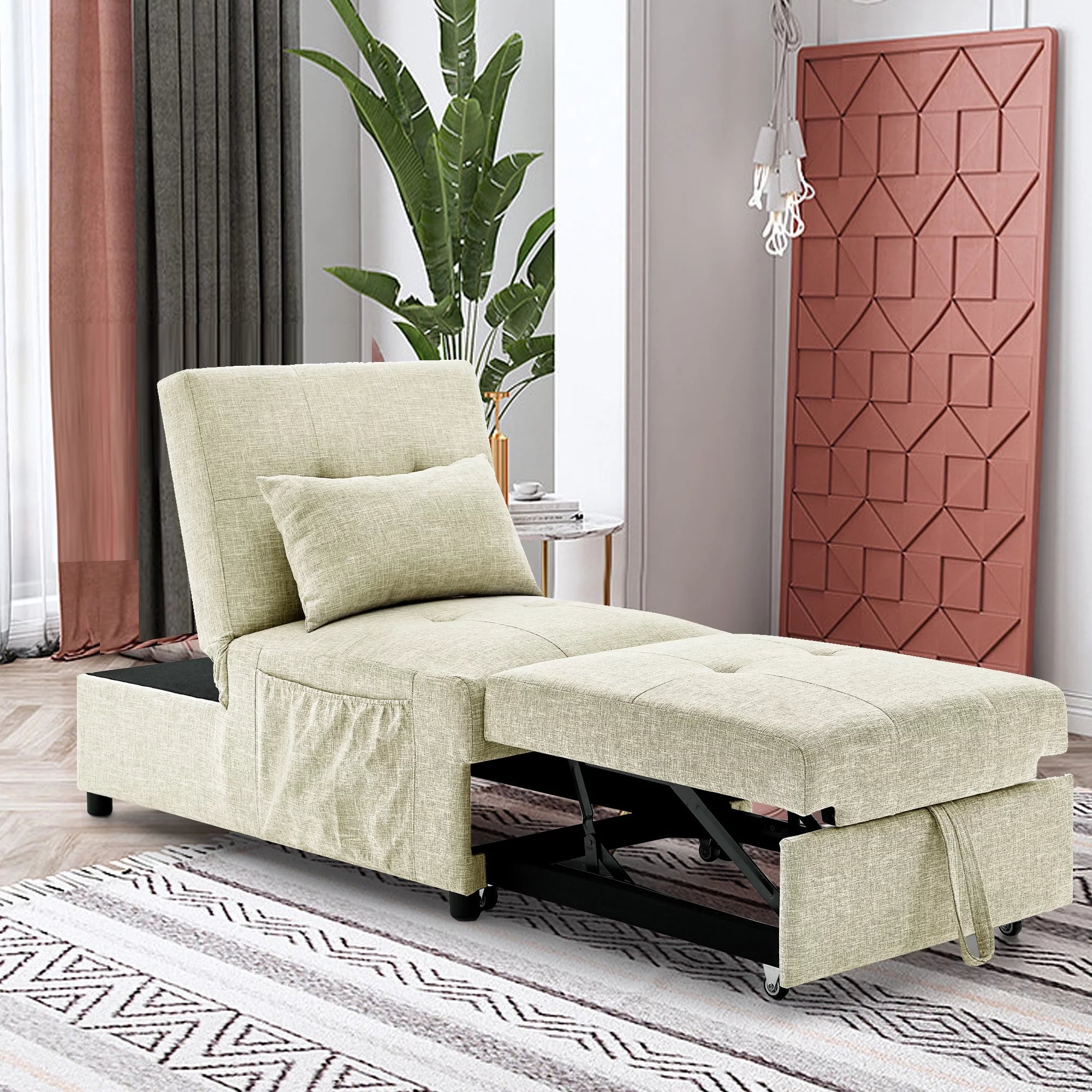 Beige Folding Sofa Bed Chair with Storage Bag V990626