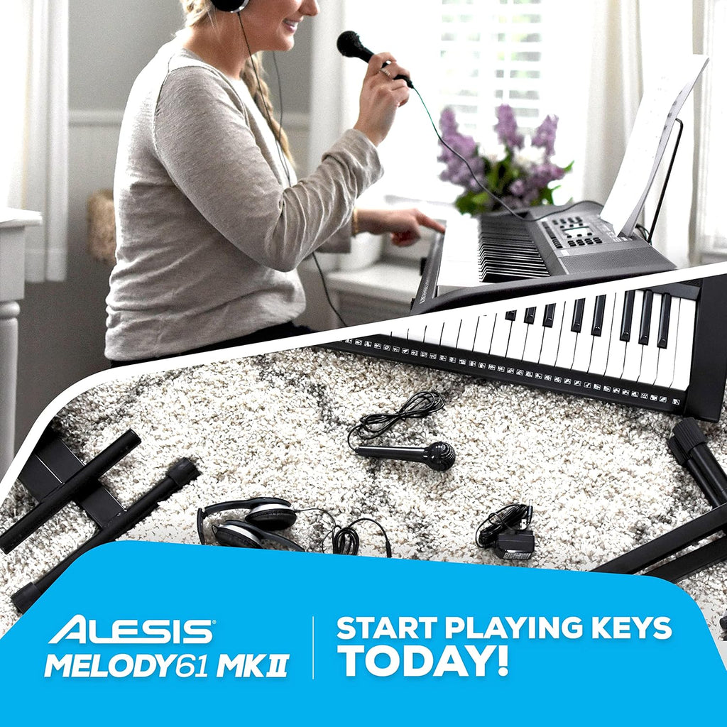 61 Key Keyboard Piano with 300 Sounds, Speakers, Digital Piano Stand, Bench, Headphones, Microphone C4579