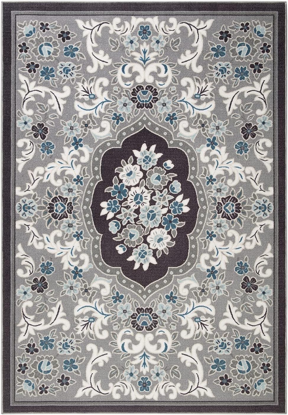 Gray 6'7" x 9' Non-Skid Rubber Backing Floral Area Rug N239