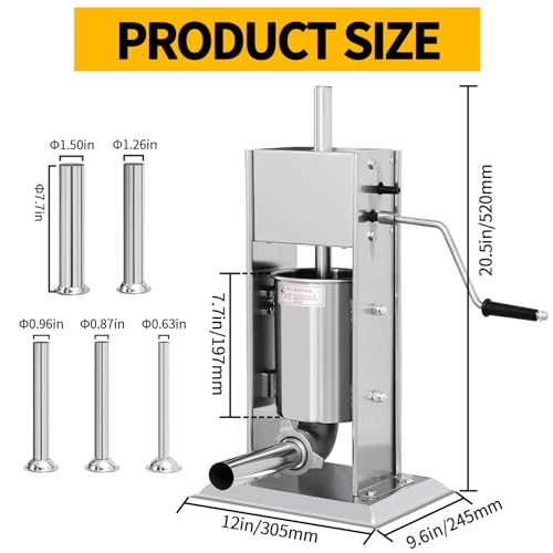 7L/14LB Stainless Steel Manual Sausage Stuffer with 5 Stuffing Tubes D22313